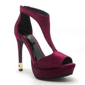 Qupid T-strap velvet heels